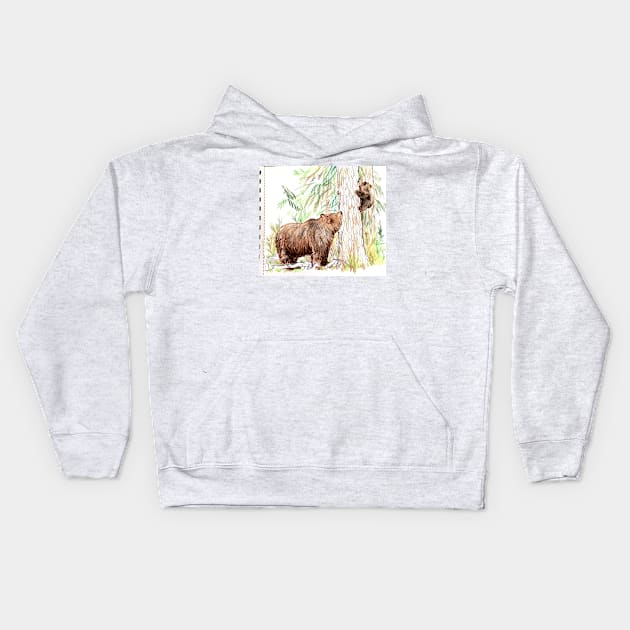 Grizzly Bear mom and cub sketchbook version Kids Hoodie by sadnettles